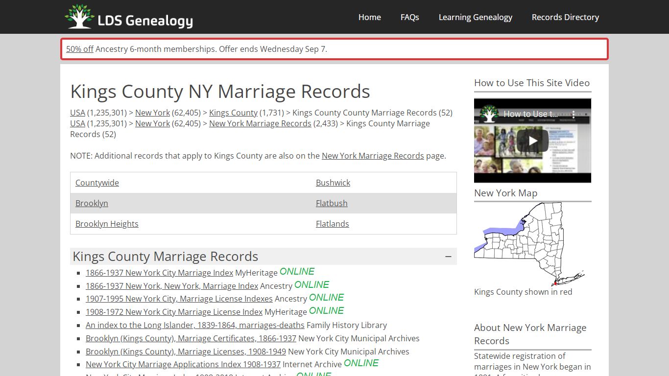 Kings County NY Marriage Records - LDS Genealogy